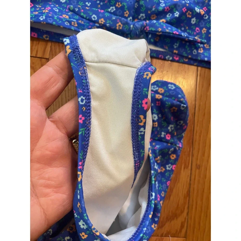 Old Navy Girls Blue Floral 2-Piece Swimsuit Bikini Set Size M 8 Front Knot